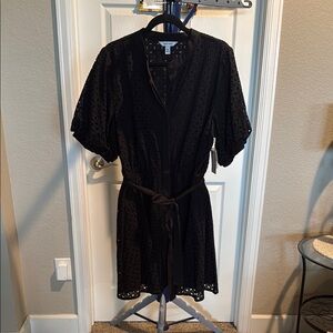 Nine West NWT Black eyelet Patterned short sleeve Dress. Size XXL